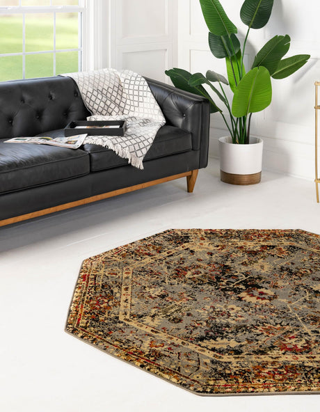 Blue 5' 3 x 5' 3 Saturn Octagon Area Rug Stain Resistant Easy Clean Classic Vintage Design Durable Carpet for Affordable Home Interiors for Sale at Rug Engine