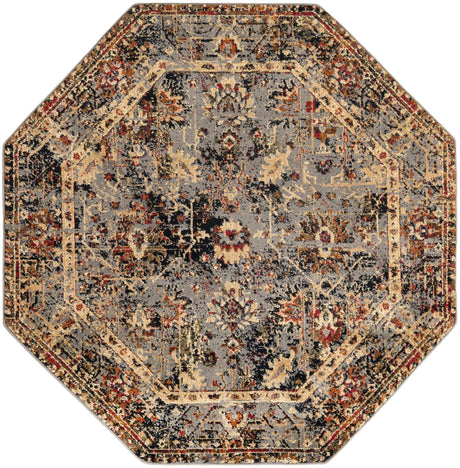 Blue 5' 3 x 5' 3 Saturn Octagon Area Rug Stain Resistant Easy Clean Classic Vintage Design Durable Carpet for Affordable Home Interiors for Sale at Rug Engine