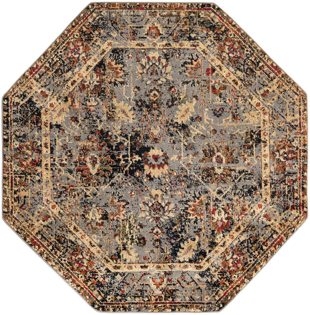 Blue 5' 3 x 5' 3 Saturn Octagon Area Rug Stain Resistant Easy Clean Classic Vintage Design Durable Carpet for Affordable Home Interiors for Sale at Rug Engine