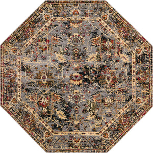 Blue 7' 10 x 7' 10 Saturn Octagon Area Rug Stain Resistant Easy Clean Classic Vintage Design Durable Carpet for Affordable Home Interiors for Sale at Rug Engine