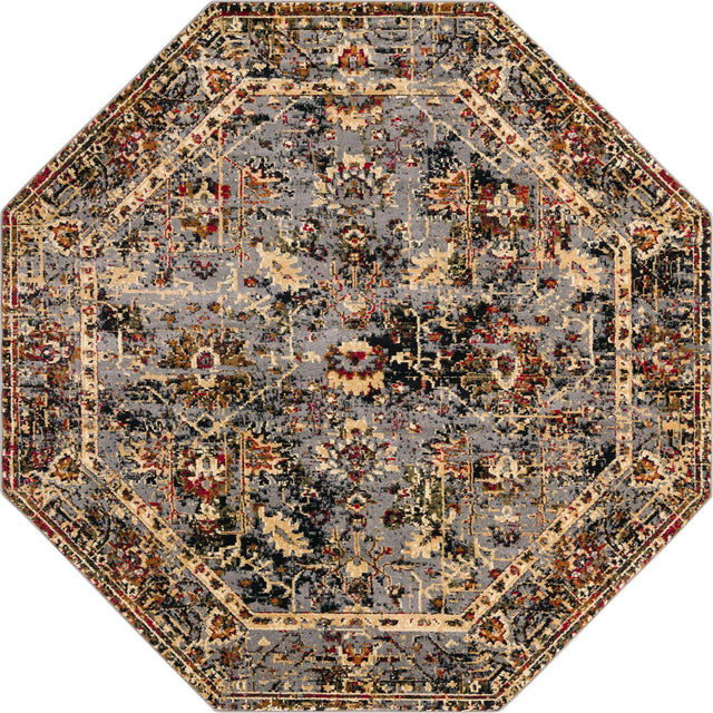Blue 7' 10 x 7' 10 Saturn Octagon Area Rug Stain Resistant Easy Clean Classic Vintage Design Durable Carpet for Affordable Home Interiors for Sale at Rug Engine
