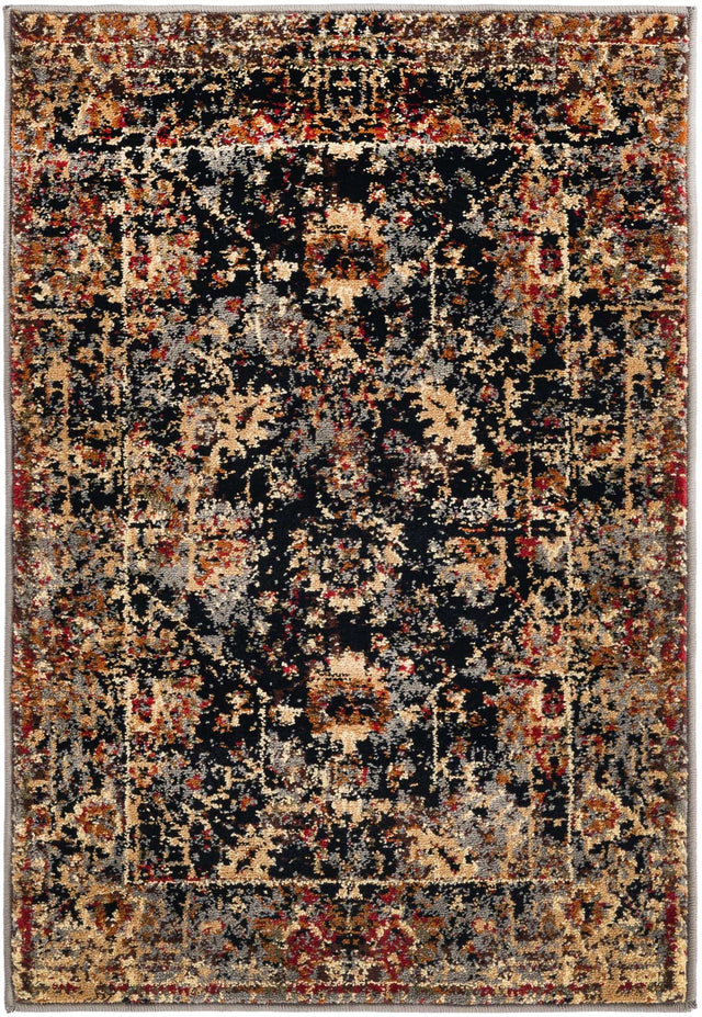 Black 2' x 3' 1 Saturn Rectangle Area Rug Stain Resistant Easy Clean Classic Vintage Design Durable Carpet for Affordable Home Interiors for Sale at Rug Engine