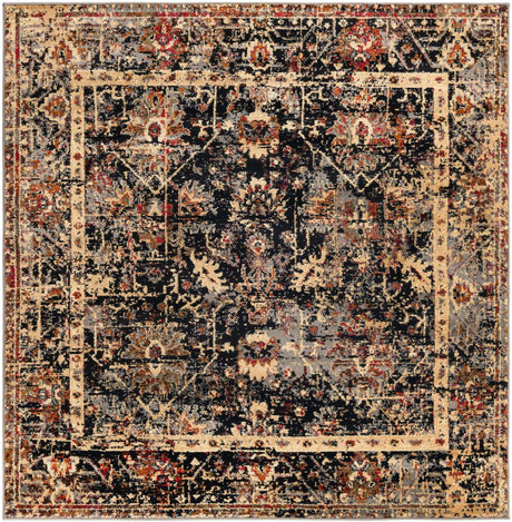 Black 5' 3 x 5' 3 Saturn Square Area Rug Stain Resistant Easy Clean Classic Vintage Design Durable Carpet for Affordable Home Interiors for Sale at Rug Engine