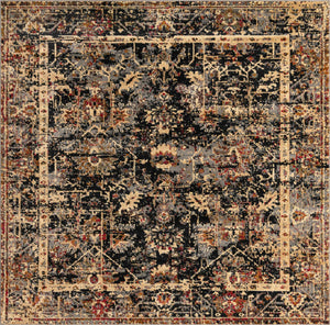 Black 7' 10 x 7' 10 Saturn Square Area Rug Stain Resistant Easy Clean Classic Vintage Design Durable Carpet for Affordable Home Interiors for Sale at Rug Engine