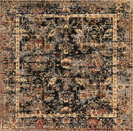 Black 7' 10 x 7' 10 Saturn Square Area Rug Stain Resistant Easy Clean Classic Vintage Design Durable Carpet for Affordable Home Interiors for Sale at Rug Engine