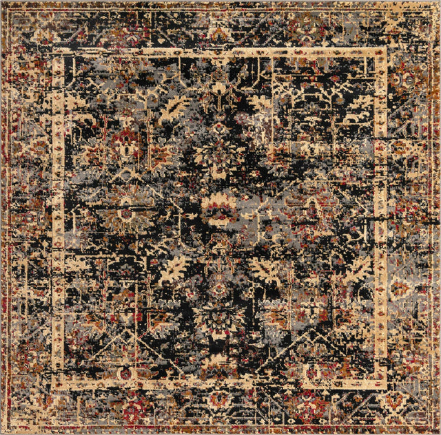 Black 7' 10 x 7' 10 Saturn Square Area Rug Stain Resistant Easy Clean Classic Vintage Design Durable Carpet for Affordable Home Interiors for Sale at Rug Engine
