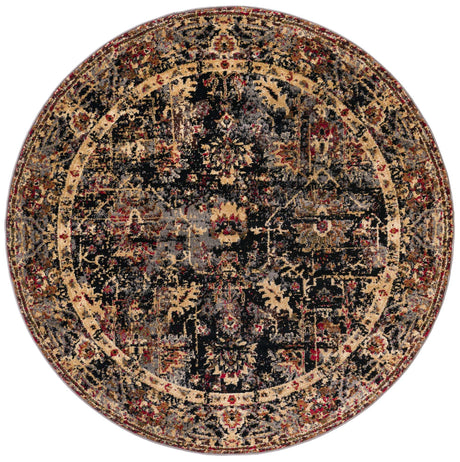 Black 5' 3 x 5' 3 Saturn Round Area Rug Stain Resistant Easy Clean Classic Vintage Design Durable Carpet for Affordable Home Interiors for Sale at Rug Engine