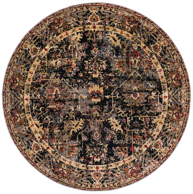 Black 5' 3 x 5' 3 Saturn Round Area Rug Stain Resistant Easy Clean Classic Vintage Design Durable Carpet for Affordable Home Interiors for Sale at Rug Engine