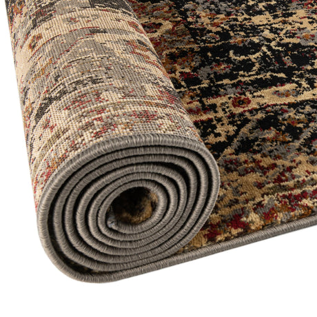 Black 7' 1 x 7' 1 Saturn Round Area Rug Stain Resistant Easy Clean Classic Vintage Design Durable Carpet for Affordable Home Interiors for Sale at Rug Engine