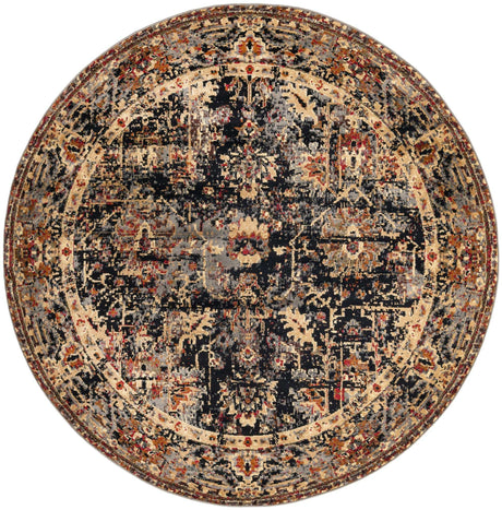 Black 7' 1 x 7' 1 Saturn Round Area Rug Stain Resistant Easy Clean Classic Vintage Design Durable Carpet for Affordable Home Interiors for Sale at Rug Engine