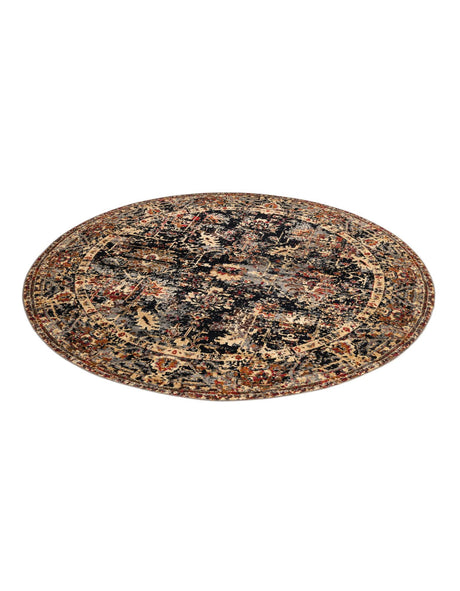 Black 7' 10 x 7' 10 Saturn Round Area Rug Stain Resistant Easy Clean Classic Vintage Design Durable Carpet for Affordable Home Interiors for Sale at Rug Engine