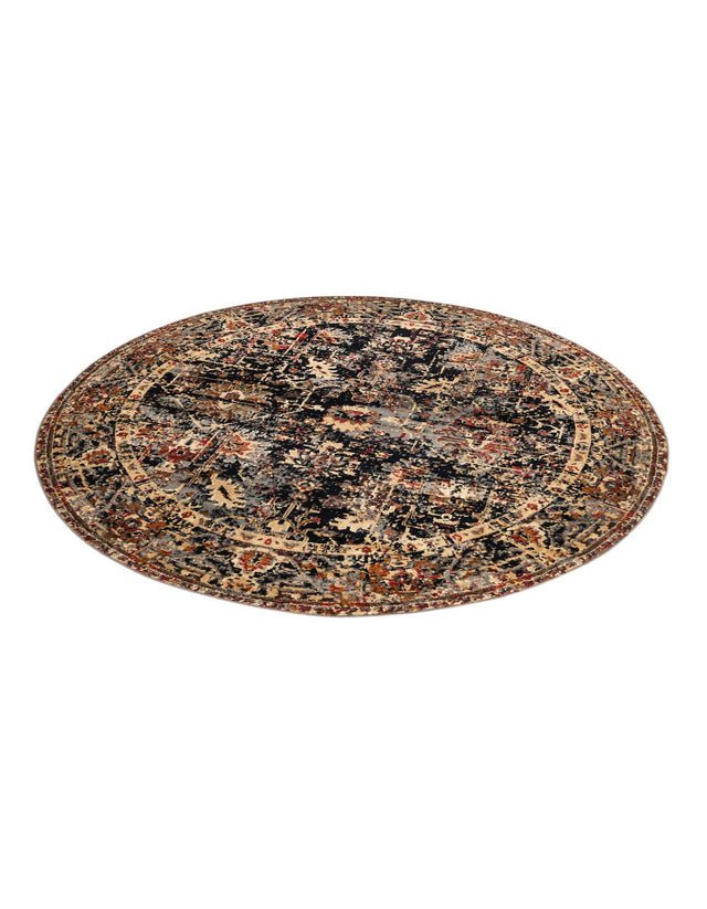 Black 7' 10 x 7' 10 Saturn Round Area Rug Stain Resistant Easy Clean Classic Vintage Design Durable Carpet for Affordable Home Interiors for Sale at Rug Engine