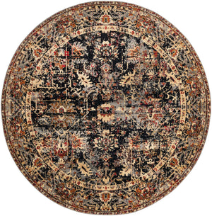 Black 7' 10 x 7' 10 Saturn Round Area Rug Stain Resistant Easy Clean Classic Vintage Design Durable Carpet for Affordable Home Interiors for Sale at Rug Engine