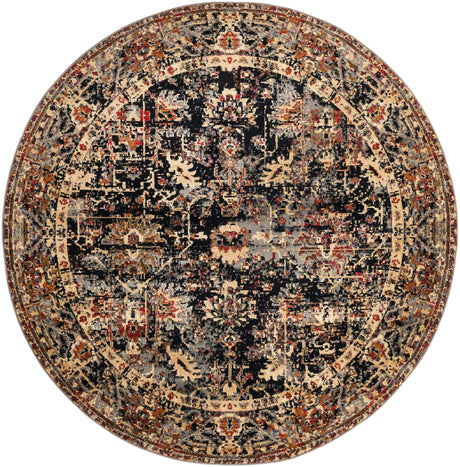 Black 7' 10 x 7' 10 Saturn Round Area Rug Stain Resistant Easy Clean Classic Vintage Design Durable Carpet for Affordable Home Interiors for Sale at Rug Engine