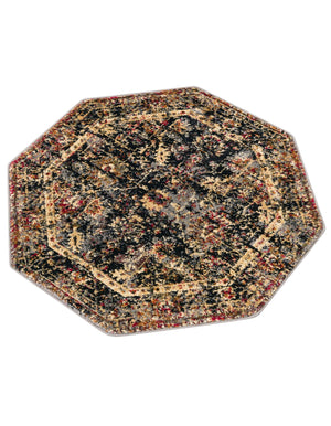 Black 3' 1 x 3' 1 Saturn Octagon Area Rug Stain Resistant Easy Clean Classic Vintage Design Durable Carpet for Affordable Home Interiors for Sale at Rug Engine