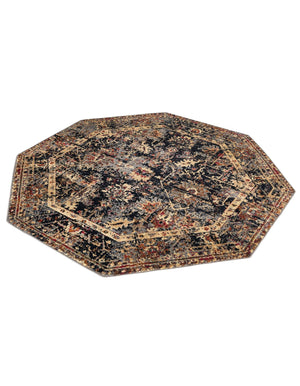 Black 5' 3 x 5' 3 Saturn Octagon Area Rug Stain Resistant Easy Clean Classic Vintage Design Durable Carpet for Affordable Home Interiors for Sale at Rug Engine
