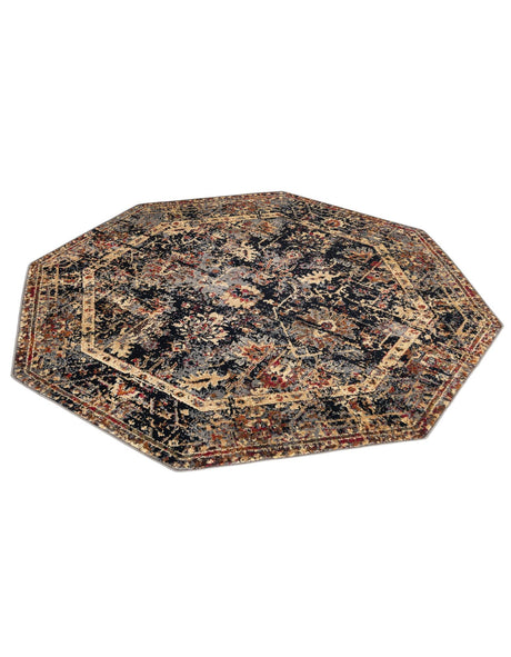 Black 5' 3 x 5' 3 Saturn Octagon Area Rug Stain Resistant Easy Clean Classic Vintage Design Durable Carpet for Affordable Home Interiors for Sale at Rug Engine