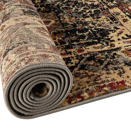 Black 5' 3 x 5' 3 Saturn Octagon Area Rug Stain Resistant Easy Clean Classic Vintage Design Durable Carpet for Affordable Home Interiors for Sale at Rug Engine