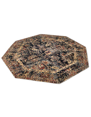 Black 5' 3 x 5' 3 Saturn Octagon Area Rug Stain Resistant Easy Clean Classic Vintage Design Durable Carpet for Affordable Home Interiors for Sale at Rug Engine