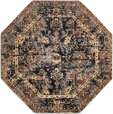 Black 5' 3 x 5' 3 Saturn Octagon Area Rug Stain Resistant Easy Clean Classic Vintage Design Durable Carpet for Affordable Home Interiors for Sale at Rug Engine