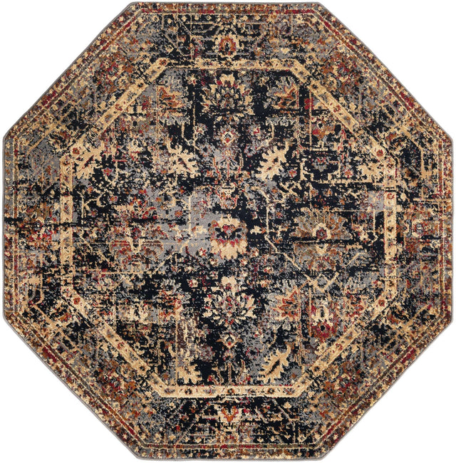 Black 5' 3 x 5' 3 Saturn Octagon Area Rug Stain Resistant Easy Clean Classic Vintage Design Durable Carpet for Affordable Home Interiors for Sale at Rug Engine