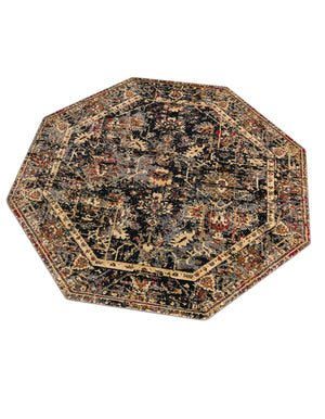 Black 7' 10 x 7' 10 Saturn Octagon Area Rug Stain Resistant Easy Clean Classic Vintage Design Durable Carpet for Affordable Home Interiors for Sale at Rug Engine