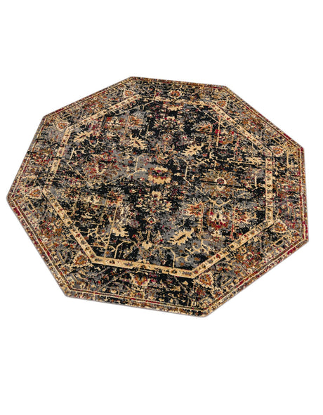 Black 7' 10 x 7' 10 Saturn Octagon Area Rug Stain Resistant Easy Clean Classic Vintage Design Durable Carpet for Affordable Home Interiors for Sale at Rug Engine