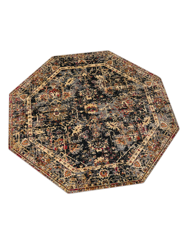 Black 7' 10 x 7' 10 Saturn Octagon Area Rug Stain Resistant Easy Clean Classic Vintage Design Durable Carpet for Affordable Home Interiors for Sale at Rug Engine