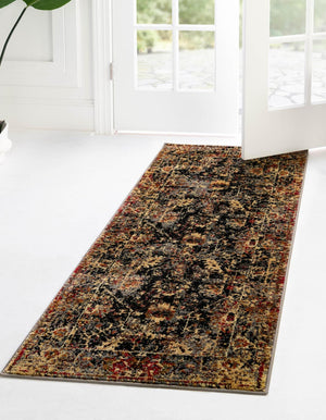 Black 2' x 5' 1 Saturn Runner Area Rug Stain Resistant Easy Clean Classic Vintage Design Durable Carpet for Affordable Home Interiors for Sale at Rug Engine