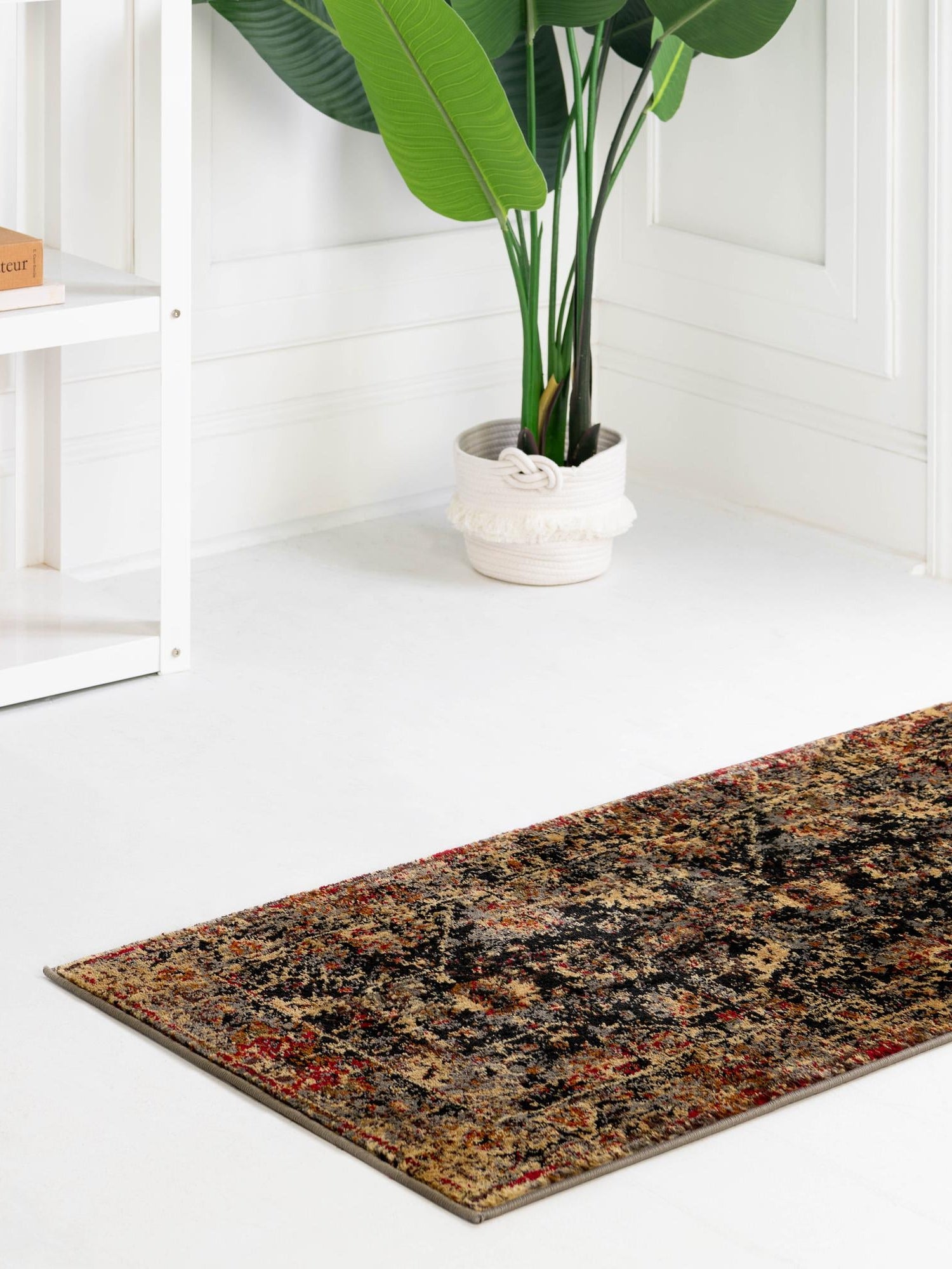 Black 2' x 7' 1 Saturn Runner Area Rug Stain Resistant Easy Clean Classic Vintage Design Durable Carpet for Affordable Home Interiors for Sale at Rug Engine