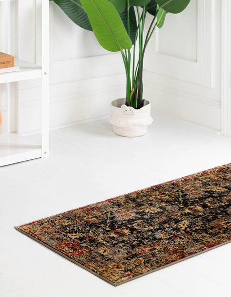 Black 2' 7 x 14' 1 Saturn Runner Area Rug Stain Resistant Easy Clean Classic Vintage Design Durable Carpet for Affordable Home Interiors for Sale at Rug Engine