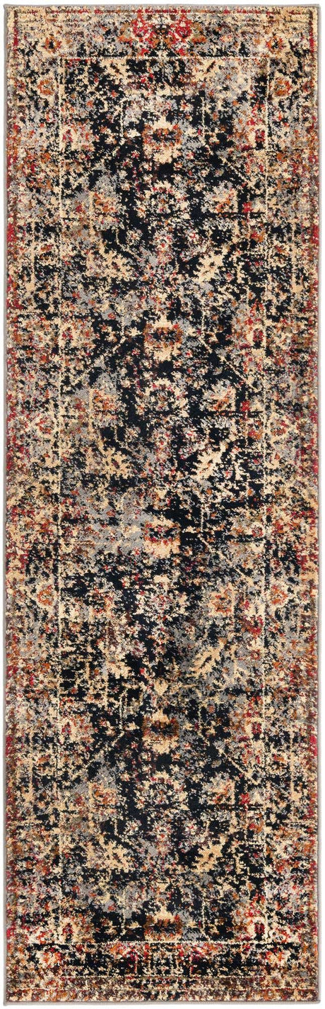 Black 2' x 7' 1 Saturn Runner Area Rug Stain Resistant Easy Clean Classic Vintage Design Durable Carpet for Affordable Home Interiors for Sale at Rug Engine
