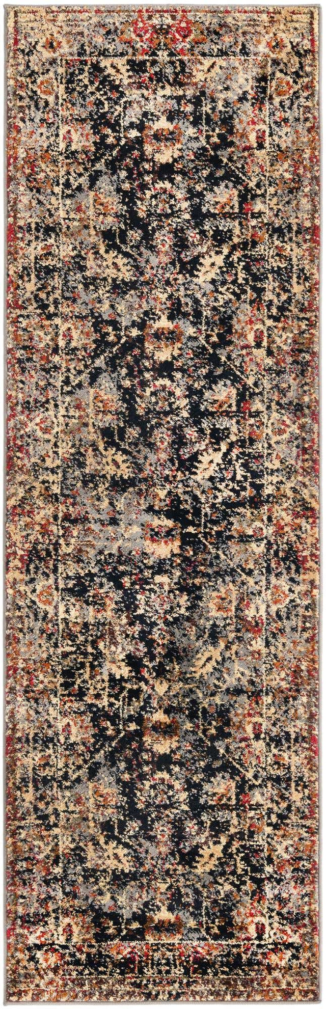Black 2' x 7' 1 Saturn Runner Area Rug Stain Resistant Easy Clean Classic Vintage Design Durable Carpet for Affordable Home Interiors for Sale at Rug Engine