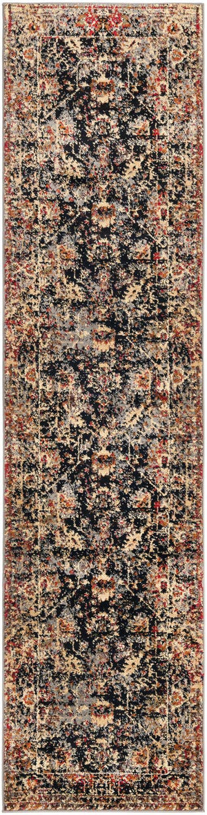 Black 2' x 9' Saturn Runner Area Rug Stain Resistant Easy Clean Classic Vintage Design Durable Carpet for Affordable Home Interiors for Sale at Rug Engine