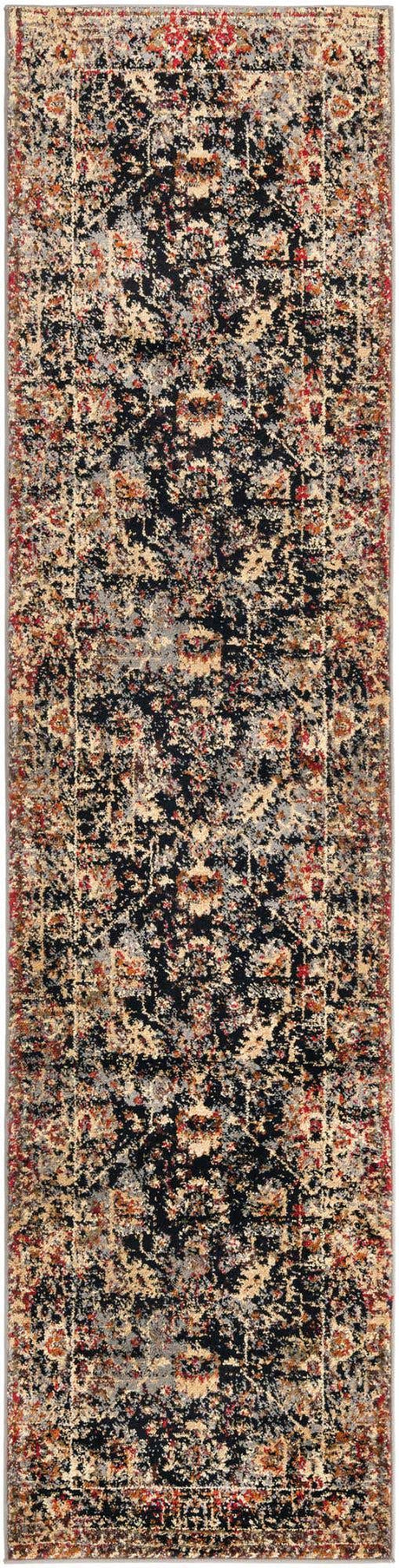 Black 2' x 9' Saturn Runner Area Rug Stain Resistant Easy Clean Classic Vintage Design Durable Carpet for Affordable Home Interiors for Sale at Rug Engine