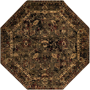 Green 7' 10 x 7' 10 Saturn Octagon Area Rug Stain Resistant Easy Clean Classic Vintage Design Durable Carpet for Affordable Home Interiors for Sale at Rug Engine