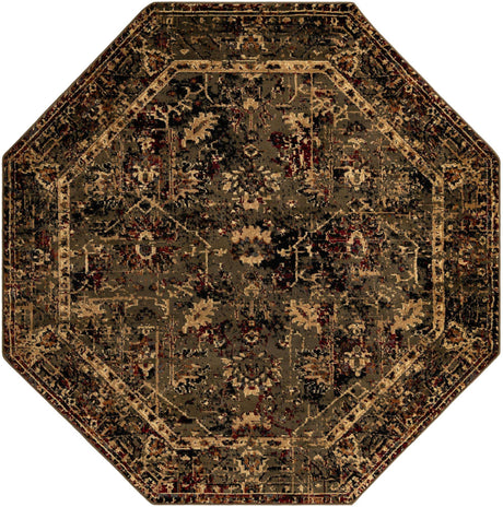 Green 7' 10 x 7' 10 Saturn Octagon Area Rug Stain Resistant Easy Clean Classic Vintage Design Durable Carpet for Affordable Home Interiors for Sale at Rug Engine