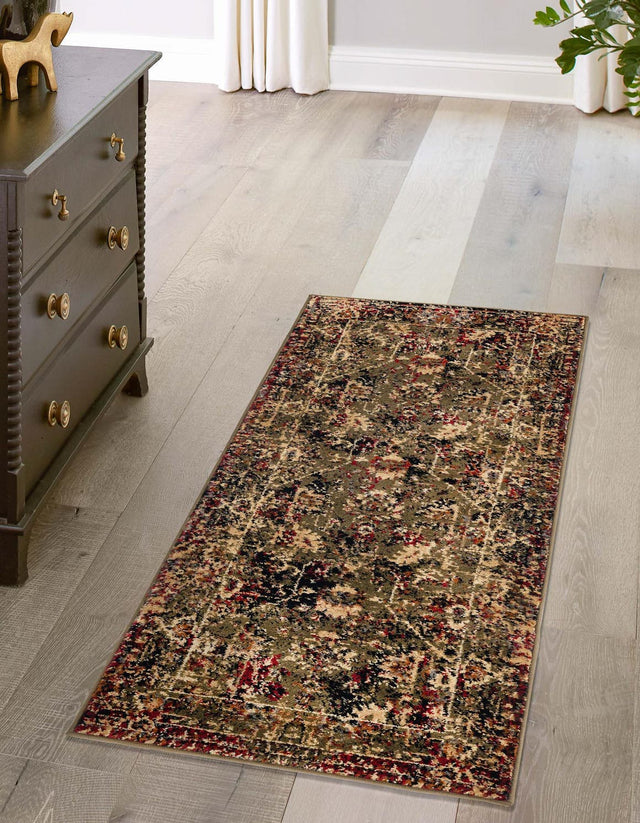 Green 2' x 5' 1 Saturn Runner Area Rug Stain Resistant Easy Clean Classic Vintage Design Durable Carpet for Affordable Home Interiors for Sale at Rug Engine