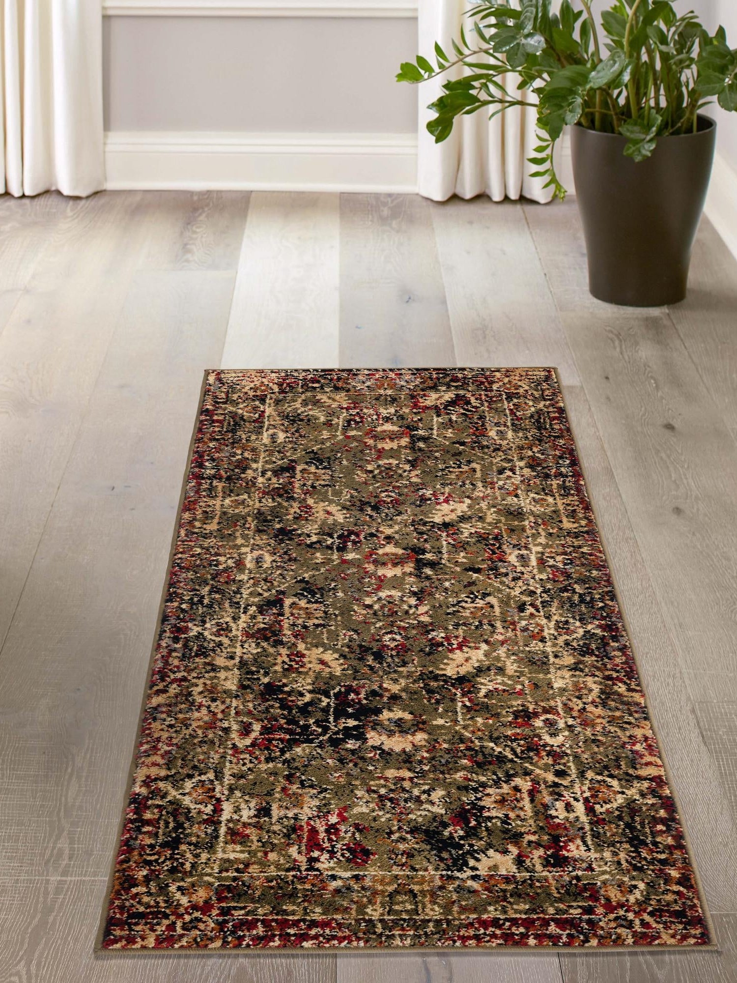 Green 2' x 9' Saturn Runner Area Rug Stain Resistant Easy Clean Classic Vintage Design Durable Carpet for Affordable Home Interiors for Sale at Rug Engine