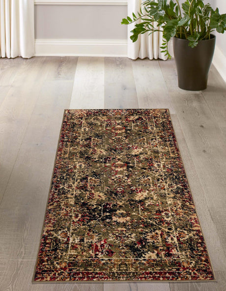 Green 2' 7 x 14' 1 Saturn Runner Area Rug Stain Resistant Easy Clean Classic Vintage Design Durable Carpet for Affordable Home Interiors for Sale at Rug Engine