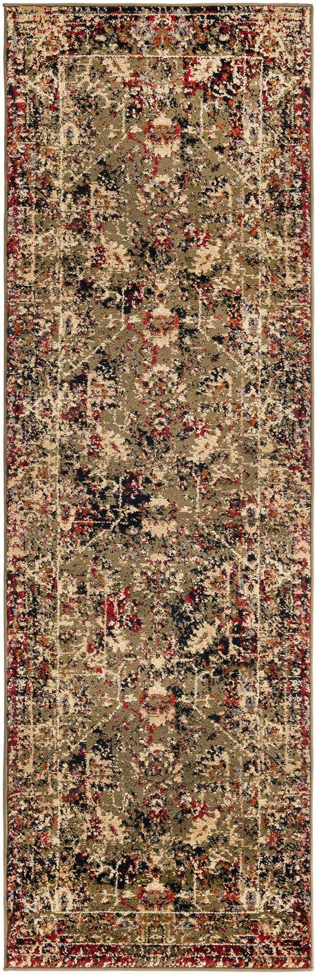 Green 2' x 7' 1 Saturn Runner Area Rug Stain Resistant Easy Clean Classic Vintage Design Durable Carpet for Affordable Home Interiors for Sale at Rug Engine