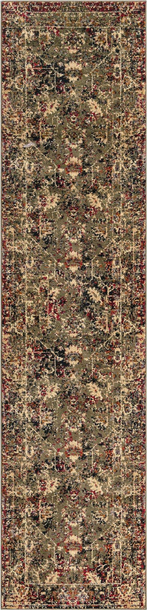 Green 2' x 9' Saturn Runner Area Rug Stain Resistant Easy Clean Classic Vintage Design Durable Carpet for Affordable Home Interiors for Sale at Rug Engine