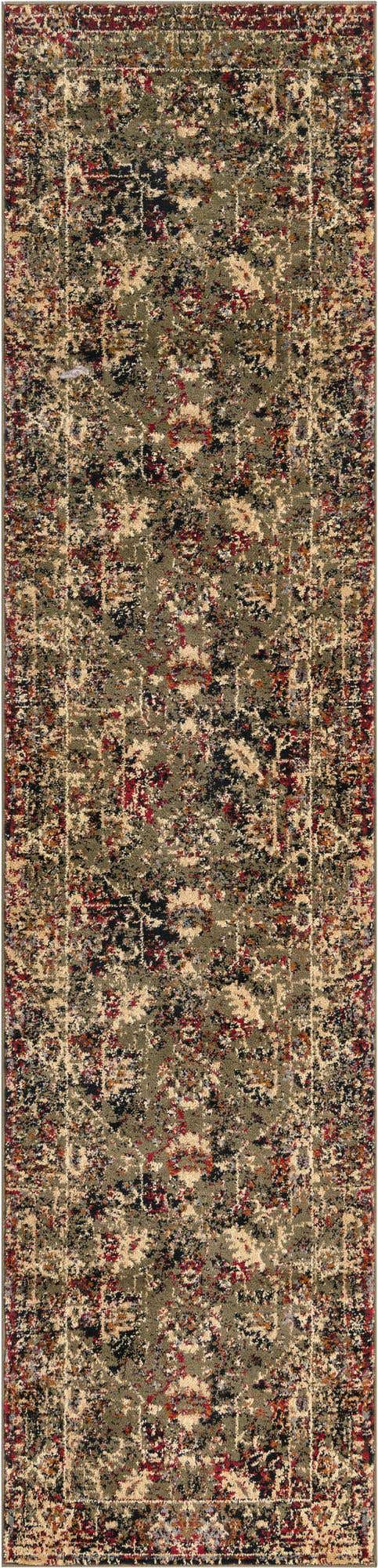 Green 2' x 9' Saturn Runner Area Rug Stain Resistant Easy Clean Classic Vintage Design Durable Carpet for Affordable Home Interiors for Sale at Rug Engine