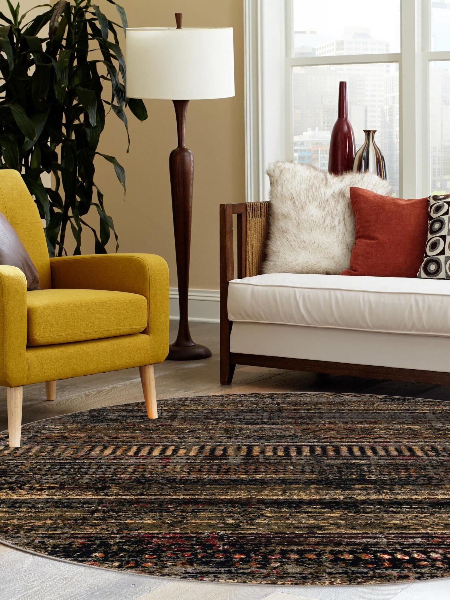 Blue 5' 3 x 5' 3 Saturn Round Area Rug Stain Resistant Easy Clean Classic Vintage Design Durable Carpet for Affordable Home Interiors for Sale at Rug Engine