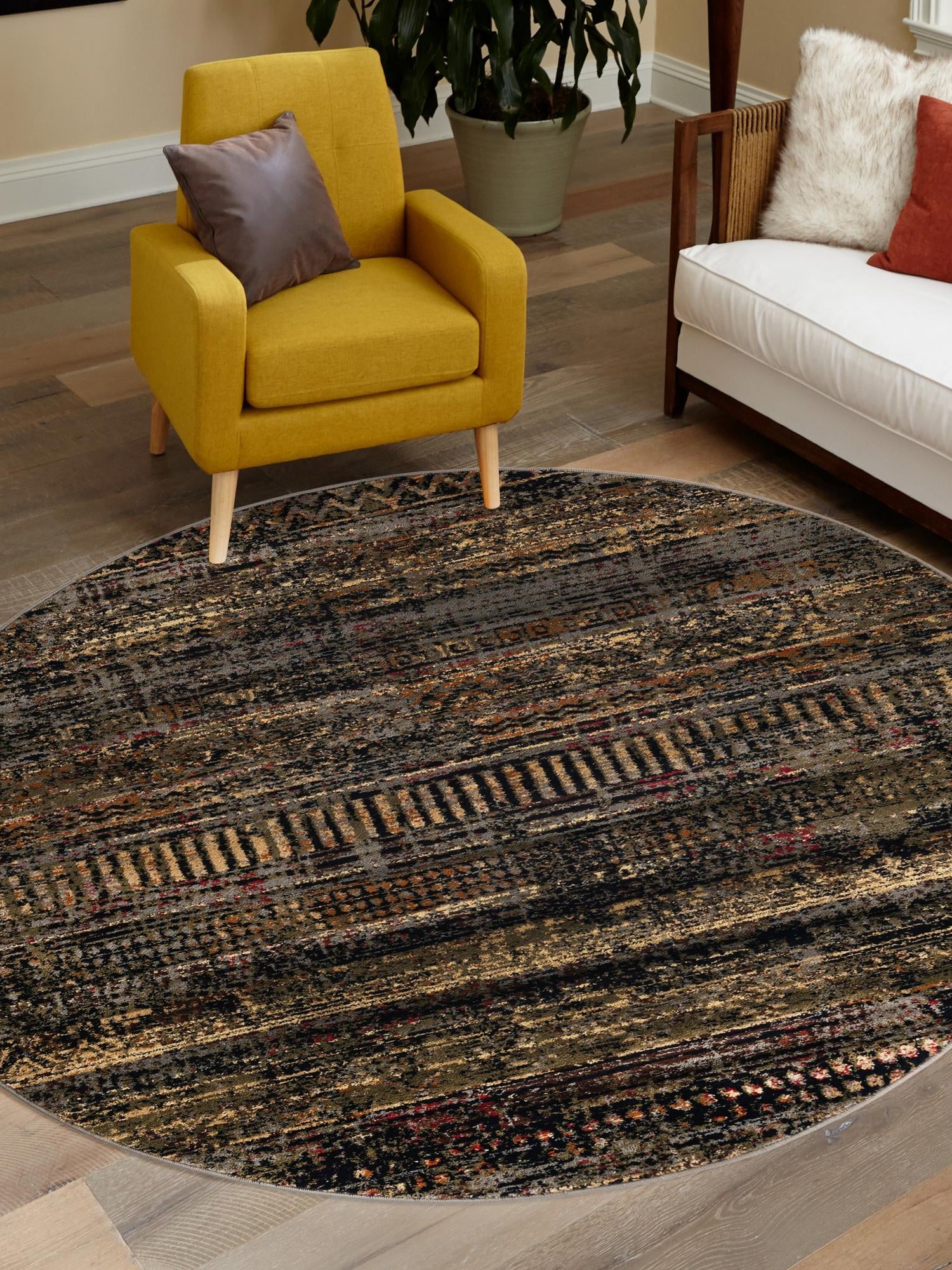 Blue 7' 1 x 7' 1 Saturn Round Area Rug Stain Resistant Easy Clean Classic Vintage Design Durable Carpet for Affordable Home Interiors for Sale at Rug Engine