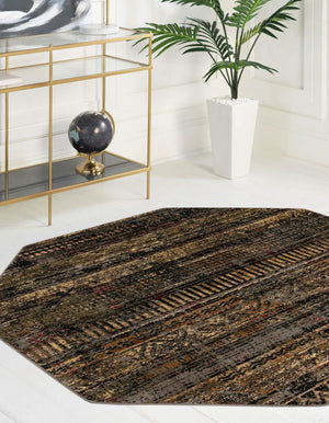 Blue 5' 3 x 5' 3 Saturn Octagon Area Rug Stain Resistant Easy Clean Classic Vintage Design Durable Carpet for Affordable Home Interiors for Sale at Rug Engine