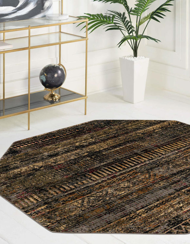 Blue 5' 3 x 5' 3 Saturn Octagon Area Rug Stain Resistant Easy Clean Classic Vintage Design Durable Carpet for Affordable Home Interiors for Sale at Rug Engine