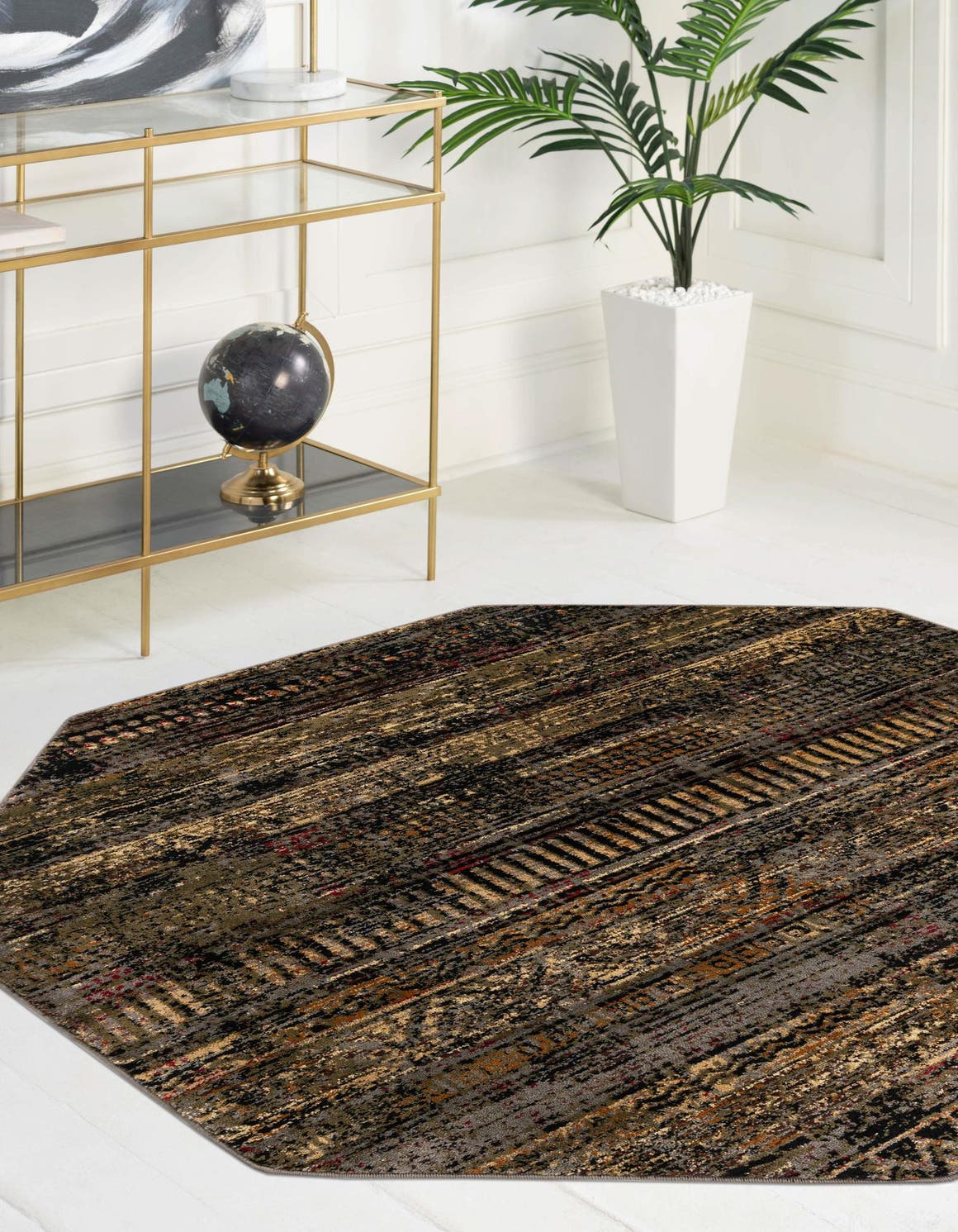 Blue 7' 10 x 7' 10 Saturn Octagon Area Rug Stain Resistant Easy Clean Classic Vintage Design Durable Carpet for Affordable Home Interiors for Sale at Rug Engine