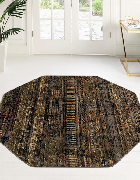 Blue 7' 10 x 7' 10 Saturn Octagon Area Rug Stain Resistant Easy Clean Classic Vintage Design Durable Carpet for Affordable Home Interiors for Sale at Rug Engine