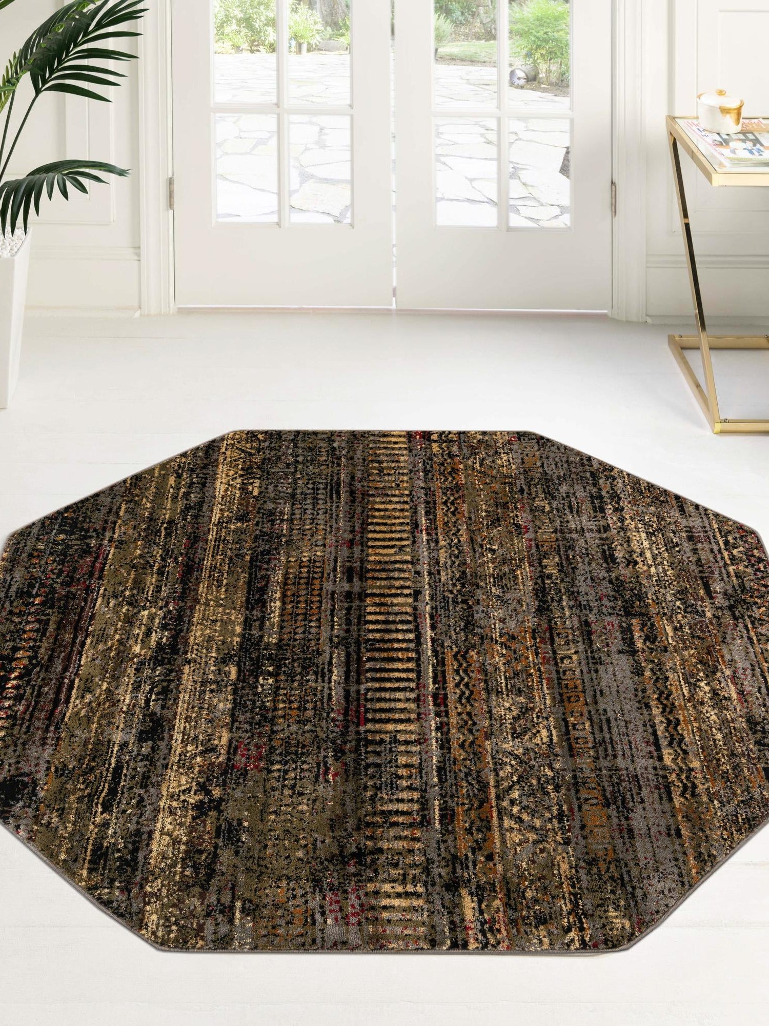 Blue 3' 1 x 3' 1 Saturn Octagon Area Rug Stain Resistant Easy Clean Classic Vintage Design Durable Carpet for Affordable Home Interiors for Sale at Rug Engine